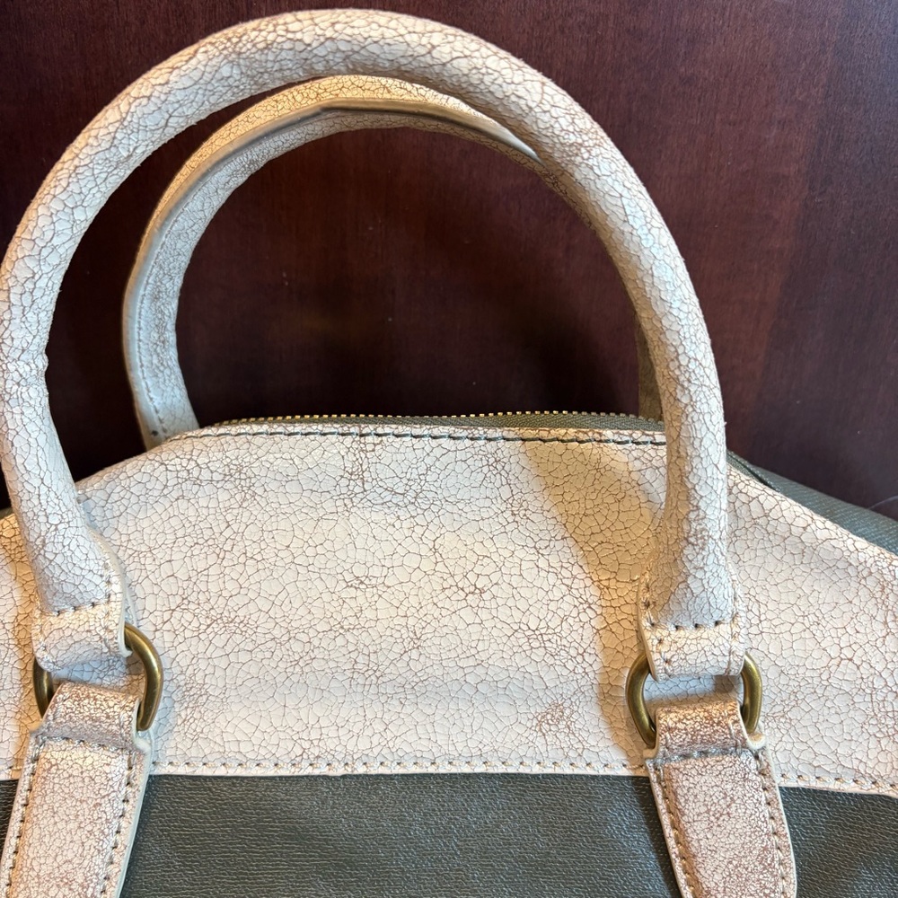 Liebeskind Berlin Two-Tone Canvas and Crackle Leather Trapeze Satchel Bag - Picture 3 of 8